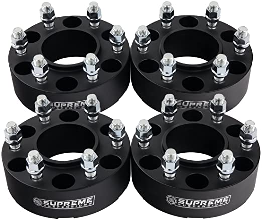 Supreme Suspensions - 4pc 2" Hub Centric Wheel Spacers for 2005-2017 Nissan Frontier 2WD 4WD 6x114.3mm BP with M12x1.25 Studs 66.1mm Center Bore w/Lip [Black]