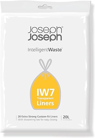 Joseph Joseph 30119 Intelligent Waste IW7 20L (5.2 US Gallons) Custom-Fit Extra-Strong Liners, Totem Compact & Totem Pop 40L Models, 20 pcs, Transparent