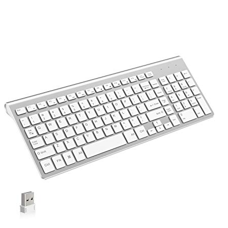Wireless Keyboard, J JOYACCESS 2.4G Slim and Compact Wireless Keyboard-White Silver