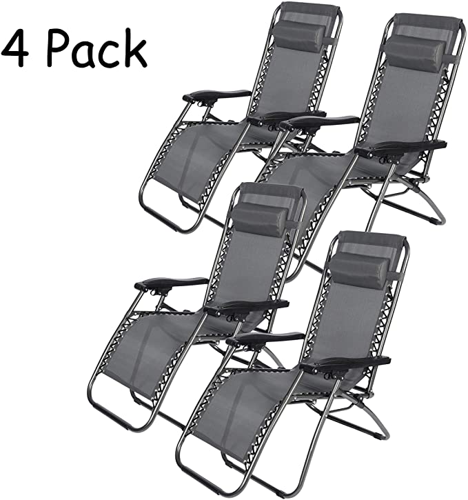 Dporticus 4 Pack Zero Gravity Chair Patio Set of 2 Patio Adjustable Folding Reclining Chairs with Pillow Outdoor Yard Beach Garden，Grey