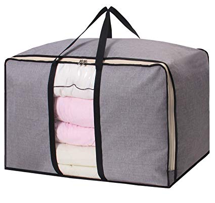 Sleeping Lamb Jumbo Extra Large Storage Bag Foldable Closet Organizer for Comforters Blankets Clothes Bedding Moving Travel, Grey