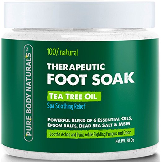 Foot Soak with Tea Tree Oil and Epsom Salt - 20 oz - Tea Tree Essential Oils Foot Bath Fights Fungus & Bacteria, Soothes Aches & Pains & Helps Soften Corns & Calluses