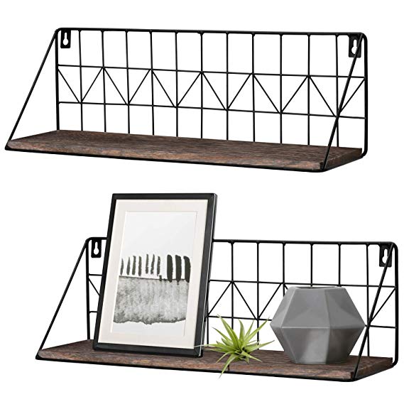 Mkono Wall Mounted Floating Shelves Set of 2 Rustic Metal Wire Storage Shelves Display Racks Home Decor