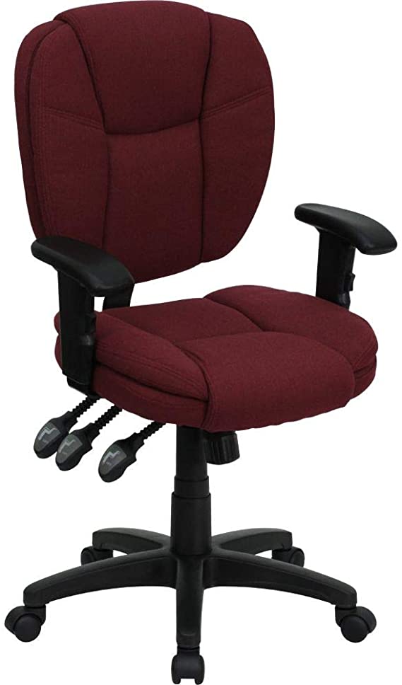 Flash Furniture Mid-Back Burgundy Fabric Multifunction Swivel Ergonomic Task Office Chair with Pillow Top Cushioning and Arms