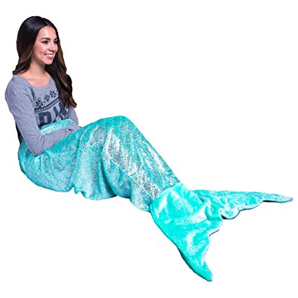 PixieCrush Mermaid Tail Blanket For Teenagers/Adults & Kids Thick, Plush Super Comfy Fleece Snuggle Blanket With Double Stitching, Keep Feet Warm (Large, Shiny Green)
