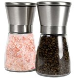 Salt and Pepper Grinder Set - 2 Brushed Stainless Steel Salt Mill and Pepper Mill with Glass Bottle - Adjustable Ceramic Rotor - Best Shakers for fun Cooking by QSINN