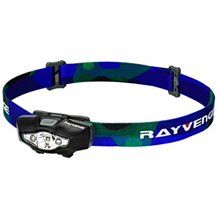 Headlamp Rayvenge T1A Compact CREE XP-E LED Light with Red Light,Portable Bag, 115-Lumen, 114-Meter, Single AA Battery, 6 Light Modes, Best Headlight (Black)