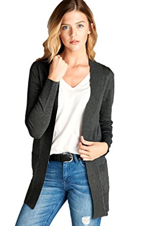 Women's Long Sleeve Cardigan Open Front Draped Sweater Rib Banded Pockets plus size SW7948XL