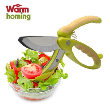 Salad Tongs - Warmhoming Non-slip Grips Toss and Chopped Salad Scissors with Stainless Steel Blades (Green)