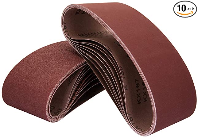 POWERTEC 110950 3 x 21 Inch Sanding Belts | 180 Grit Aluminum Oxide Sanding Belt | Premium Sandpaper for Portable Belt Sander – 10 Pack