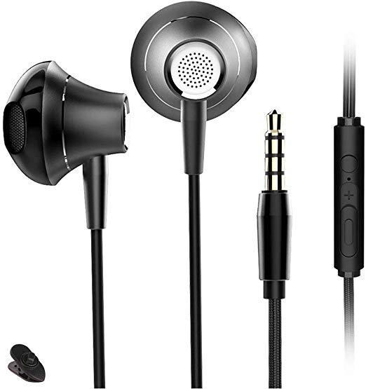 Noise Isolating in-ear Earphones Headphones with Mic and Volume Control Heavy Deep Bass Wired Earbuds for iPhone iPad iPod Samsung Galaxy Nokia HTC Nexus LG BlackBerry MP3 3.5mm Headset (GunColor)