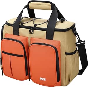 MIER Lunch Box for Men Heavy Duty 20 Cans Large Insulated Lunch Bag Leakproof Soft Cooler Bags with Multiple Pockets for Adult Women Work (Khaki/Orange, Large)