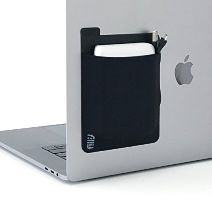 Fillit Pocket, Black, Reusable Adhesive Pocket Storage for External Hard Drives, Battery Packs, Cables, and Other Small Personal Items