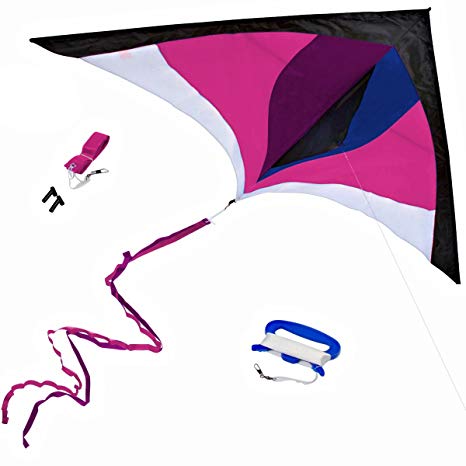 Best Delta Kite, Easy Fly for Kids and Beginners, Single Line w/Tail Ribbons, Stunning Colors, Large, Meticulously Designed and Tested   Guarantee   Bonuses