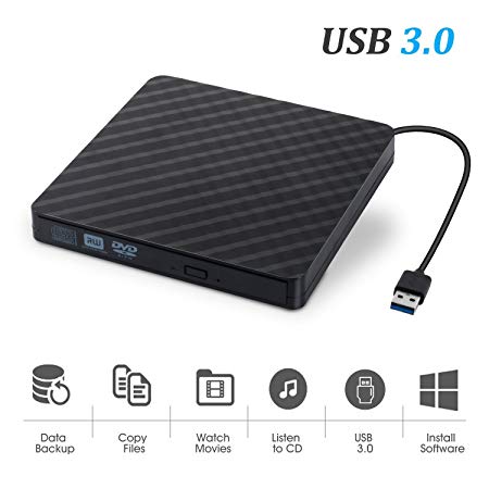 Elecstars External CD DVD Drive, MiluoTech USB 3.0 Protable CD Drive High Speed Data Transfer DVD CD  /- RW Writer Burner Rewriter DVD/CD-ROM Drives for Laptop Desktops Windows Mac OSX