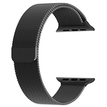 TGEEK Apple Watch Band, Milanese Loop Stainless Steel Mesh with Magnetic Closure Clasp Replacement Strap for Apple Watch Series 1 and Series 2 42mm - Black