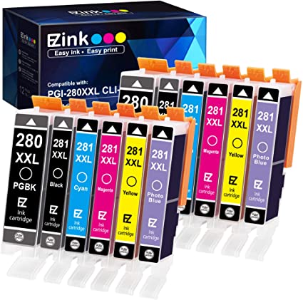 E-Z Ink (TM) Compatible Ink Cartridge Replacement for Canon PGI-280XXL CLI-281XXL PGI 280XXL CLI 281XXL to use with PIXMA TS9120 TS8320 TS8220 (PGBK, Black, Photo Blue, Cyan, Magenta, Yellow) 12 Pack