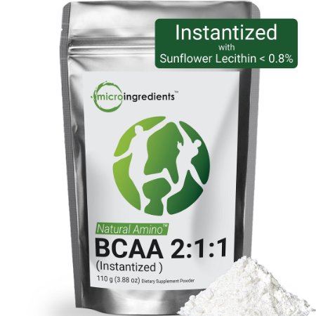 Micro Ingredients Fermented Instant BCAA 2:1:1 (Branched Chain Amino Acids) Powder, 110g, 73 Servings | Vegan, Vegetarian | Muscle Recovery Muscle Mass