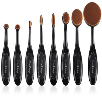 New Packaging EmaxDesign 8 Pieces Oval Makeup Brush Set Professional Foundation Concealer Blending Blush Liquid Powder Cream Cosmetics Brushes, Toothbrush Curve Makeup Tools For Face and Eyes.