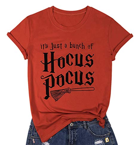 JINTING It's Just A Bunch of Hocus Pocus T-Shirt Womens Halloween Tshirt Tops Tee Funny Halloween Graphic Tshirt Tee Costumes