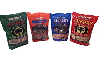 Western BBQ Smoking Wood Chips Variety Pack Bundle (4)- Apple, Mesquite, Hickory, and Cherry Flavors