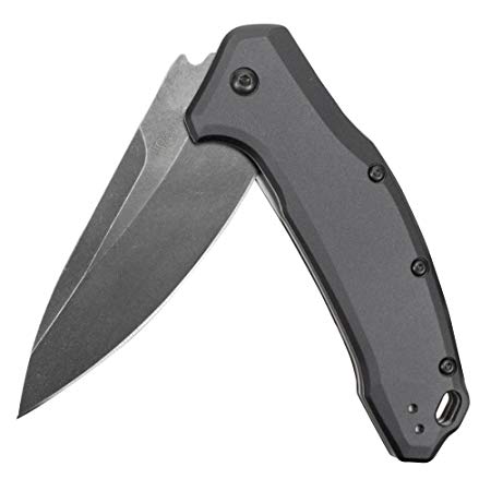 Kershaw Link Gray Aluminum Blackwash (1776GRYBW) Drop-Point Knife with SpeedSafe Assisted Opening, 3.25 In. 420HC Stainless Steel Blade, Liner Lock, Flipper, Reversible Clip; 4.8 oz.