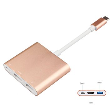 G1-Tech USB C HUB,USB-C to HDMI Adapter, Type C USB 3.1 Hub USB-C to USB 3.0/HDMI/Type c Female Charging Adapter for The New Macbook Chromebook Pixel and Other Type-C Devices with Aluminum Case-Gold