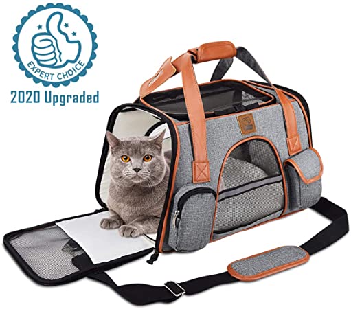 FRUITEAM Airline Approved Pet Carrier Travel Bag, Soft Sided Pet Handbag Portable Cozy Travel Bag for Medium/Small Cats/Dogs/Rabbits, Car Seat Safe Carrier Tote Bag, Safety Buckle Zippers