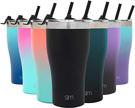 Simple Modern 22oz Slim Cruiser Tumbler with Straw & Closing Lid Travel Mug - Gift Double Wall Vacuum Insulated - 18/8 Stainless Steel Water Bottle - Midnight Black