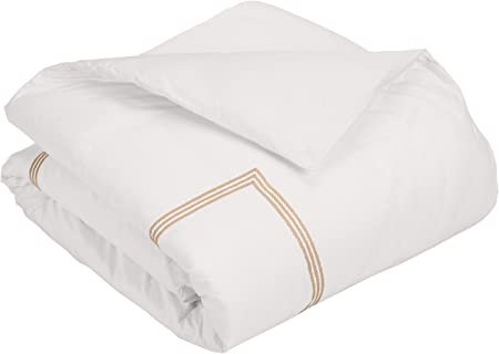 Downright Windsor Duvet Cover - 100% Cotton Sateen - 400 Thread Count – King 104" x 88", White/Taupe