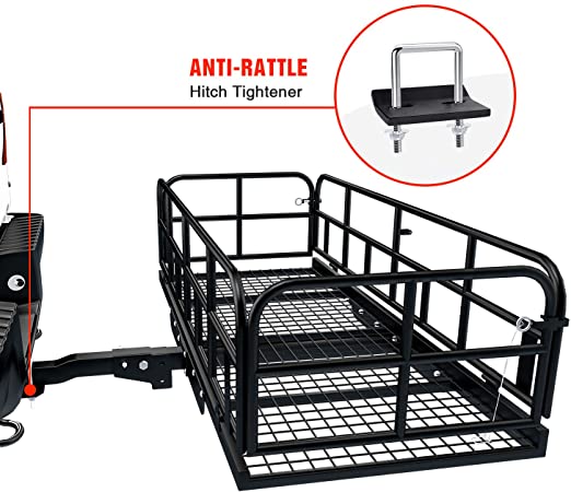 AA Products Hitch Mount Basket Foldable Storage Steel Cargo Carrier Rack, Fits 2 Trailer Mounted Hitches- USPTO Patent Pending