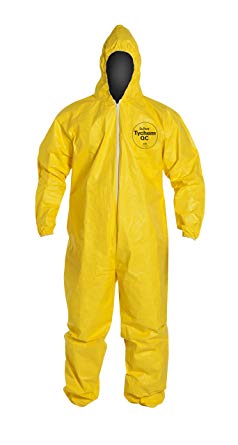 DuPont Tychem 2000 QC127S Disposable Chemical Resistant Coverall with Hood, Elastic Cuff and Serged Seams, Yellow, Large (Pack of 12)