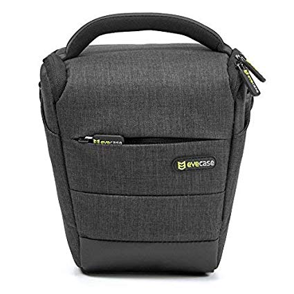 evecase Camera Case, Digital SLR/DSLR Professional Camera Shoulder Bag For Compact system, Hybrid, Mirrorless, Micro 4/3 and High Zoom Camera - Black