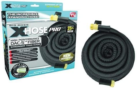 X-Hose Pro Expandable Garden Hose 25 Ft, Heavy Duty Lightweight Retractable Flexible Water Hose, Weatherproof, Crush Resistant Solid Brass Fittings, Kink Free Hose as Seen on TV
