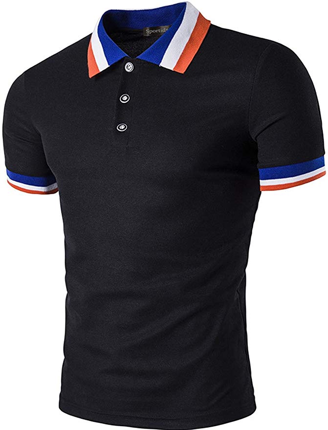 Sportides Mens Polo Shirts Contrast Collar Golf Tennis Short Sleeve Shirt Tops JZA012