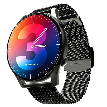 CrossBeats Apex Regal 1.43" Super AMOLED Always On Display Smart Watch with Bluetooth Calling, in-Built Games, Metal Body, Fast Charge, 466×466 Pixel 3D Glass, AOD Display (Steel Mesh Strap, Black)