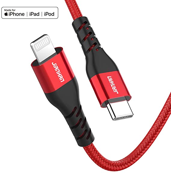 USB C to Lightning Cable,[6.6ft Apple MFi Certified] JianHan Type C to Lightning PD Fast Charging for iPhone 11,11 Pro,11 Pro Max,Xs,Xs Max,XR,X,8,8 Plus,iPad Pro,Supports Power Delivery (Red)