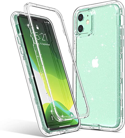ULAK iPhone 11 Case, Clear Glitter Heavy Duty Shockproof Case Stylish Transparent Protective Rugged Protection Case Soft TPU Bumper Phone Cover for Apple iPhone 11 (6.1 inch) - Clear Glitter