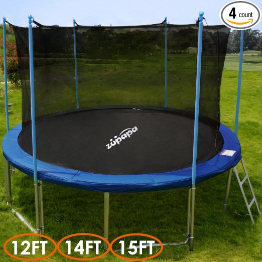 TÜV Approved Zupapa® 15FT 14FT 12FT Trampoline with Ladder & Pole and Enclosure net & Safety Pad & Jumping Mat & Cover & Spring Pull T-hook Include all accessories you need