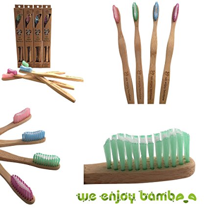 Bamboo Toothbrush ADULT MEDIUM Nylon Bristles, BPA Free, Promote Responsible Dental Care, Sustainable Toothbrush (4 - PACK)