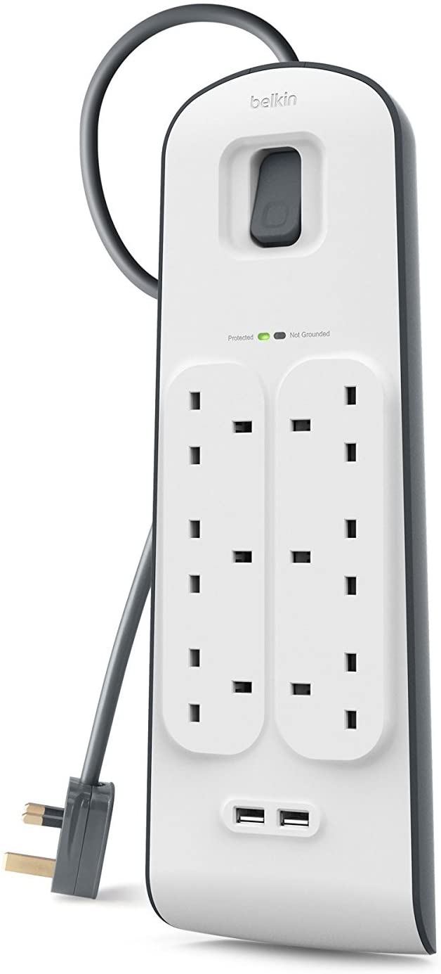 Belkin 6 Way Surge Protection Strip - 2m with 2 x 2.4amp USB Charging