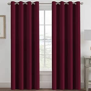 H.VERSAILTEX Thermal Insulated Blackout Ultra Soft Elegant Window Curtains for Bedroom,Christmas Deals Curtain Panels,Antique Grommet-52 inchW by 84 inchL-Burgundy Red