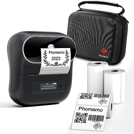 Phomemo Label Maker - M220 Thermal Label Maker Printer, Bluetooth Mobile Printer Compatible with Android & iOS, 80mm Portable Mini Label Printer with 3 Roll Label and 1 Case