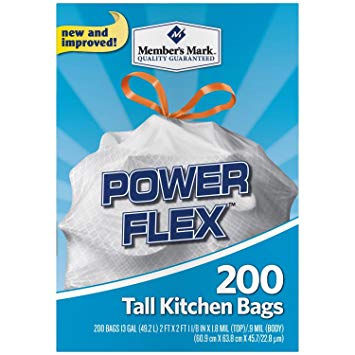 Member's Mark Power Flex Tall Kitchen Simple Fit Drawstring Bags (13 gal., 200 ct.) - Trash Bags