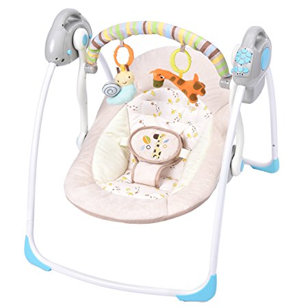 Portable Baby Bouncer Swing Chair , Safe&Care Six-Speed Hug Swing with 10 Music for Baby, Infant and Toddler (Elegant Beige)