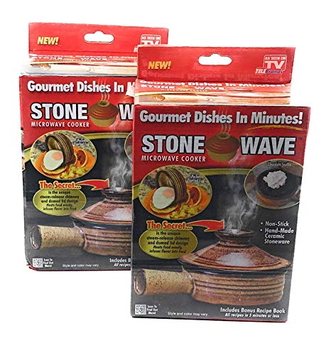 Set of 2 Stone Wave Gourmet Microwave Ceramic Cookers Cookware For One Non-Stick Healthy Steam Heat 7370
