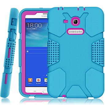 Samsung Galaxy Tab E "Lite" 7.0 Case, Galaxy Tab 3 "Lite" 7.0 Case, Hocase Rugged Heavy Duty Kids Proof Protective Case for SM-T110 / SM-T111 / SM-T113 / SM-T116 - Sky Blue / Deep Pink