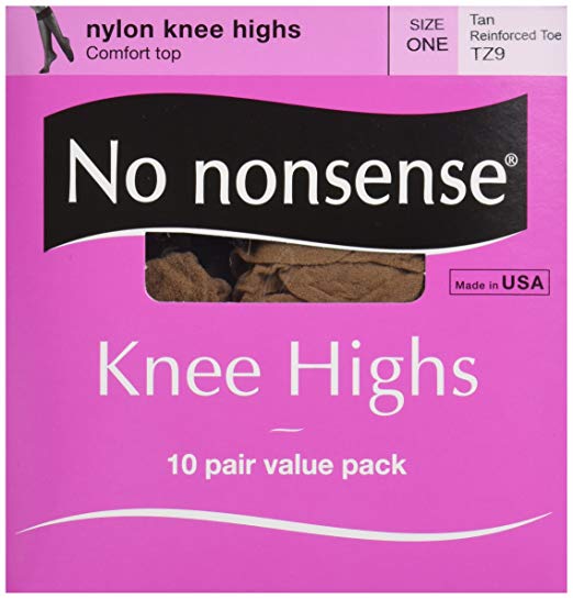 No Nonsense Women's 10 Pair Value Pack Knee High Pantyhose with Reinforced Toe, Tan, One Size
