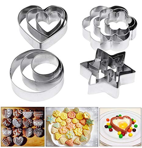 Pastry Cutters, Amison 12 Pcs Metal Cookie Cutters Heart Star Circle Flower Shaped Mould