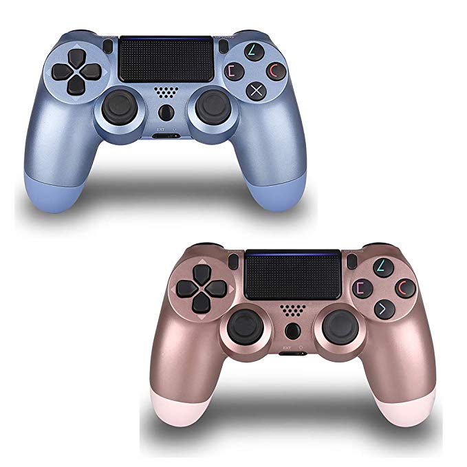 2 Pack Wireless Controller for PS4 Remote for Sony Playstation 4 Remote Control (Titanium Blue and Rose Gold)